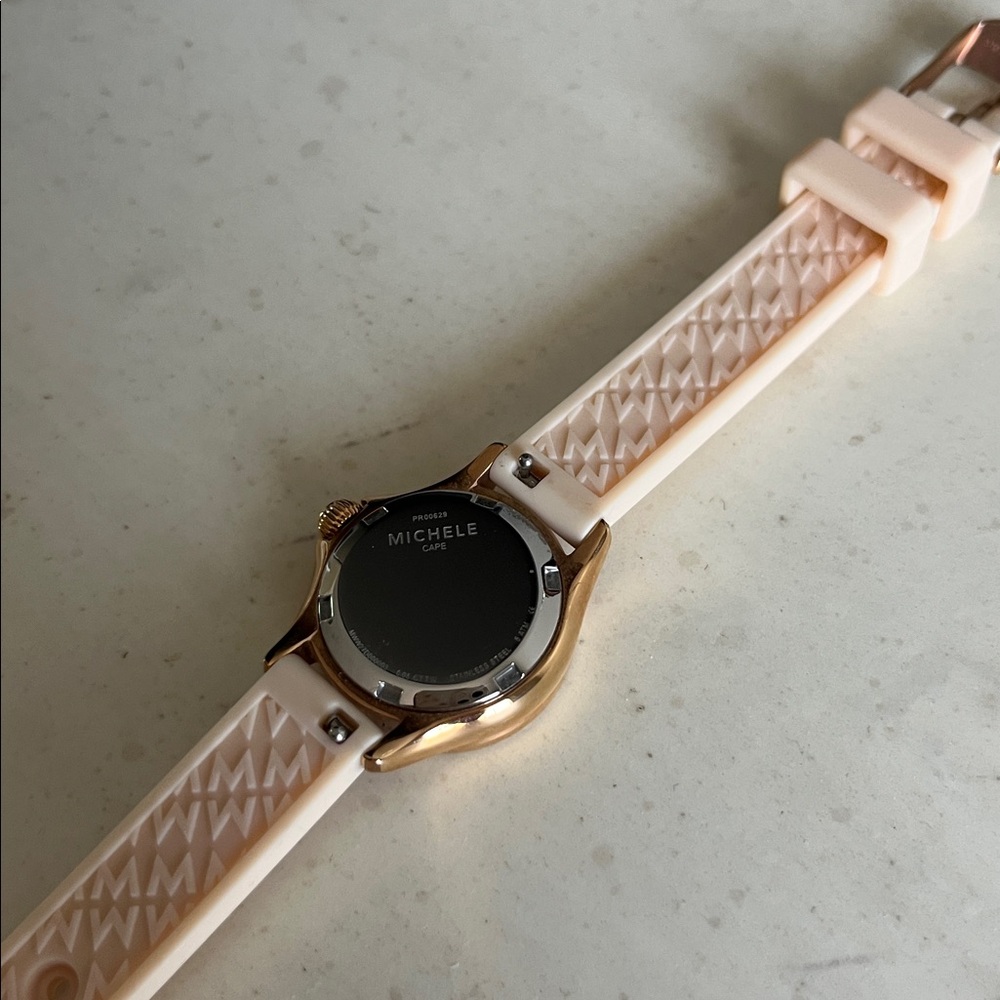 Michele Rose Gold Silicone Strap Watch - Picture 5 of 7